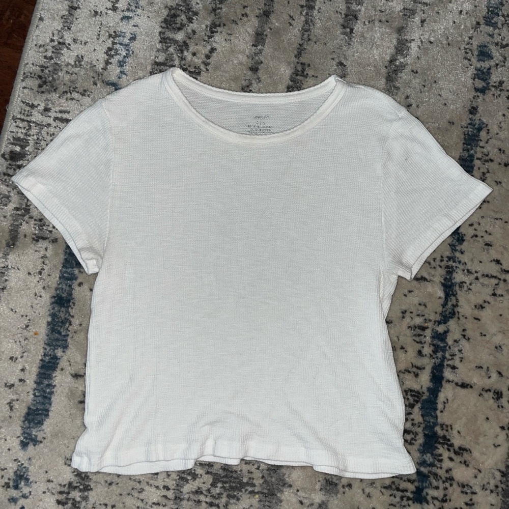 Aerie White Ribbed Fitted Short Sleeve Tee